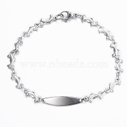 304 Stainless Steel ID Bracelets, with Lobster Claw Clasps, Dolphin, Stainless Steel Color, 7-7/8 inch(200mm)
(BJEW-H520-10P)