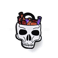 Halloween Theme Black Alloy Brooches, Enamel Pins, Skull, 22x16x1.5mm(JEWB-U002-04B)