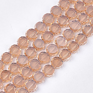 Electroplate Glass Beads Strands, Faceted, Flat Round, Dark Salmon, 8~8.5x3.5mm, Hole: 1mm, about 80pcs/strand, 24.8 inch(EGLA-S176-6A-B07)