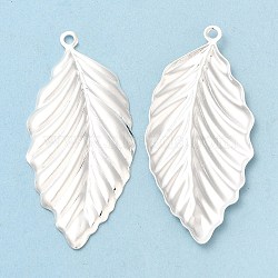 Brass Pendants, Cadmium Free & Lead Free, Leaf Charm, 925 Sterling Silver Plated, 45.5x21.5x2mm, Hole: 1.8mm(KK-M250-18S)