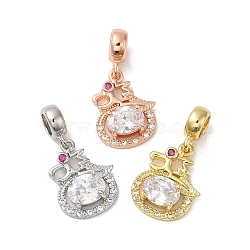 Rack Plating Brass Pave Cubic Zirconia European Dangle Charms, Large Hole Dragon Pendants, Cadmium Free & Lead Free, Long-Lasting Plated, Mixed Color, 26mm, Pendant: 17.5x13.5x4.5mm, Hole: 4.8mm(KK-K349-23)