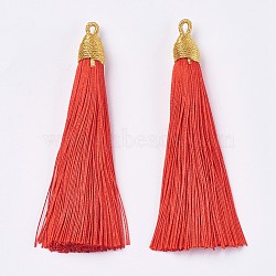 Polyester Tassel Big Pendants Decoration, Orange Red, 85~90x9~10mm, Hole: 3mm(FIND-I007-A14)