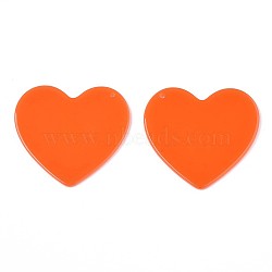 Translucent Cellulose Acetate(Resin) Pendants, Solid Color, Heart, Orange Red, 38x41x2mm, Hole: 1.4mm(X-KY-T040-31D)