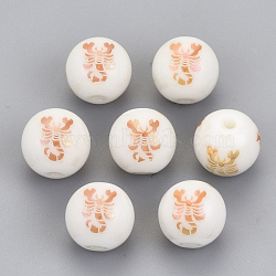 Electroplate Glass Beads, Round with Constellations Pattern, Rose Gold Plated, Scorpio, 10mm, Hole: 1.2mm(EGLA-S178-11G-04)