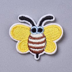 Computerized Embroidery Cloth Iron on/Sew on Patches, Costume Accessories, Appliques, Bees, Yellow, 31.5x37x1.5mm(DIY-I016-30D)