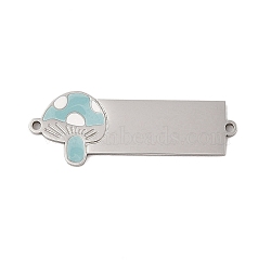 304 Stainless Steel Sky Blue Enamel Connector Charms, Mushroom Links, Stainless Steel Color, 30x11x1mm, Hole: 1.2mm(STAS-P377-14P-A)