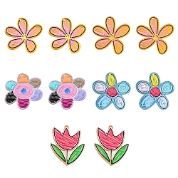 10Pcs 5 Styles Transparent Acrylic Pendants, 3D Printed, Flower, Mixed Color, 31~36x31~32.5x2.5~3.5mm, Hole: 1.5mm, 2pcs/style(KY-FS0001-10)