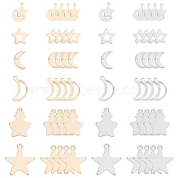 SUNNYCLUE 60Pcs 6 Styles 2 Colors 304 Stainless Steel Charms, Laser Cut, Moon & Star, Golden & Stainless Steel Color, 5pcs/style(STAS-SC0002-33)
