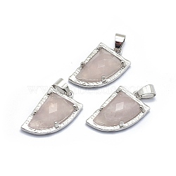 Natural Rose Quartz Pendants, with Brass Findings,  Knife, Faceted, Platinum, 23x14x6mm, Hole: 5.5x3.5mm(G-O176E-04P)