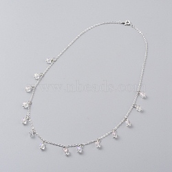 Pendant Necklaces, with Faceted Glass Beads, Silver Color Plated Brass Cable Chain and Spring Ring Clasps, Cube, Clear AB, 17.9 inch(45.5cm)(NJEW-JN02604-01)