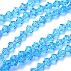 Faceted Imitation Austrian Crystal Bead Strands, Grade AAA, Bicone, Cornflower Blue, 5x5mm, Hole: 0.7~0.9mm, about 80pcs/strand, 15.7 inch(G-M180-5mm-10A)