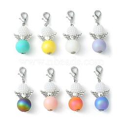 Acrylic Pendant Decorations, with Alloy Lobster Claw Clasps, Angel, Mixed Color, 54mm(HJEW-JM01106)