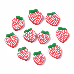 Handmade Polymer Clay Cabochons, Strawberry, Red, 9~12x8~10.5x1.5~2mm, about 5700pcs/1000g(CLAY-N006-59)