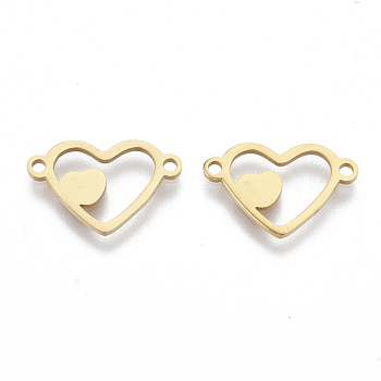 201 Stainless Steel Links connectors, Laser Cut, Heart, Golden, 9.5x15x1mm, Hole: 1.2mm