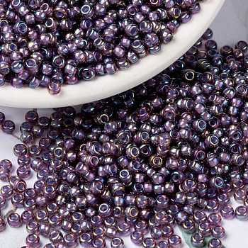 MIYUKI Round Rocailles Beads, Japanese Seed Beads, (RR360) Lined Light Amethyst AB, 8/0, 3mm, Hole: 1mm, about 422~455pcs/bottle, 10g/bottle