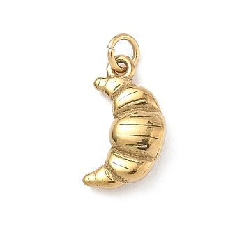 304 Stainless Steel Charms, Cadmium Free & Nickel Free & Lead Free, Croissant, 14x7.5x3mm, Hole: 2.5mm