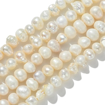 Natural Cultured Freshwater Pearl Beads Strands, Potato, Seashell Color, 4.5~6.5x4~6.5mm, Hole: 0.6mm, about 60~73pcs/strand, 12.36~13.66 inch(31.4~34.7cm)
