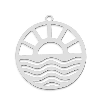201 Stainless Steel Pendants, Laser Cut, Flat Round, Stainless Steel Color, 27x25x1mm, Hole: 1.6mm