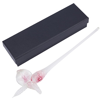 Gorgecraft Glass Dip Pen & Pen Holder Set, with Floral Pattern & Packaging Box, Old Lace, 49~180x26x16x9.5~13mm, Hole: 7mm, 2pcs/box