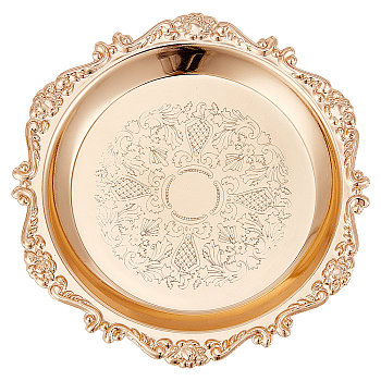 Alloy Jewelry Tray, Jewelry Dish, with Embossed Edge, For Jewelry Display, Photographic Prop, Flower, Golden, 103x106x7.5mm, inner diameter: 70mm