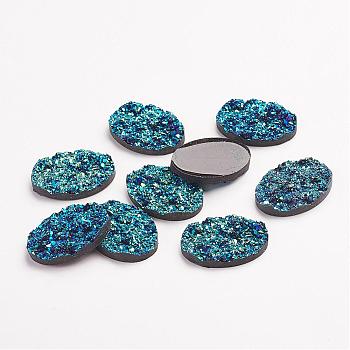 Druzy Resin Cabochons, Oval, Dark Turquoise, 30x20x5mm