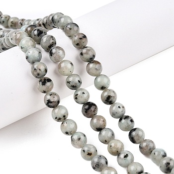 Natural Sesame Jasper/Kiwi Jasper Bead Strands, Round, 8~9mm, Hole: 1mm, about 46pcs/strand, 14.7~15.1 inch