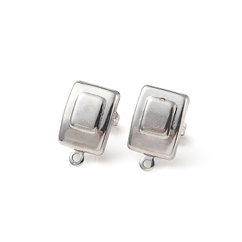 304 Stainless Steel Stud Earring Findings, with Horizontal Loops, Rectangle, Stainless Steel Color, 16x10mm, Hole: 1.4mm, Pin: 0.8mm