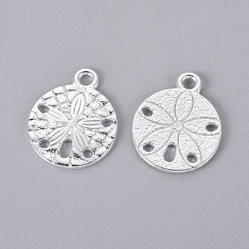 Tibetan Style Alloy Pendants, Sand Dollar, Cadmium Free & Lead Free, Silver Color Plated, 19x15x2mm, Hole: 2mm