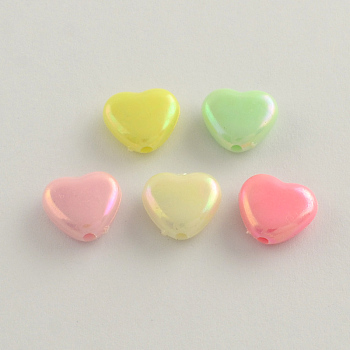AB Color Plated Heart Acrylic Beads, Mixed Color, 11x12x5mm, Hole: 2mm