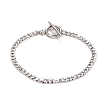 304 Stainless Steel Chain Bracelets for Women or Men, Curb Chain Bracelets, Stainless Steel Color, 8 inch(20.45cm)