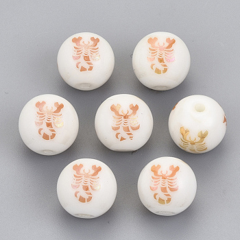 Electroplate Glass Beads, Round with Constellations Pattern, Rose Gold Plated, Scorpio, 10mm, Hole: 1.2mm