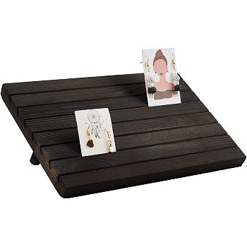 7-Slot Wooden Place Card Display Stands, for Postcards, Earring Display Cards Holder, Dyed & Heated, Rectangle, Black, 29x19x2cm, about 3pcs/set