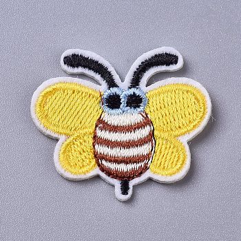 Computerized Embroidery Cloth Iron on/Sew on Patches, Costume Accessories, Appliques, Bees, Yellow, 31.5x37x1.5mm