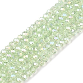 Electroplate Glass Beads Strands, AB Color Plated, Faceted, Rondelle, Pale Green, 2.3~2.7x2mm, Hole: 0.4mm, about 150~155pcs/strand, 12.60~12.99 inch(32~33cm)