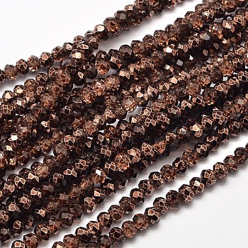 Faceted Rondelle Transparent Painted Glass Beads Strands, Coconut Brown, 3x2.5mm, Hole: 0.5mm, about 148pcs/strand, 14.9 inch
