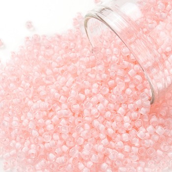 TOHO Round Seed Beads, Japanese Seed Beads, (967) Inside Color Crystal/Neon Rosaline Lined, 11/0, 2.2mm, Hole: 0.8mm, about 1110pcs/bottle, 10g/bottle