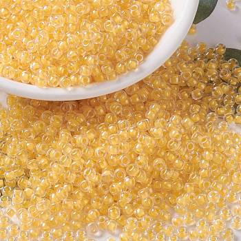 MIYUKI Round Rocailles Beads, Japanese Seed Beads, 8/0, (RR202) Lemon Lined Crystal, 3mm, Hole: 1mm, about 422~455pcs/10g