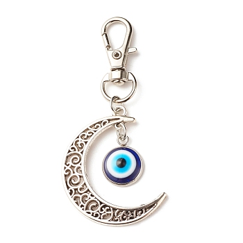 Tibetan Style Pendant Decorates, with Resin Evil Eye Cabochons, Alloy Pendants & Lobster Claw Clasps, Antique Silver, 78mm
