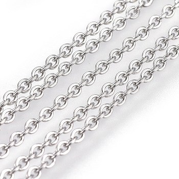 304 Stainless Steel Cable Chain, Soldered, Flat Oval, Stainless Steel Color, 10m