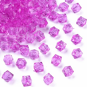 Transparent Acrylic Beads, Faceted, Square, Orchid, 5.5x5.5x5.5mm, Hole: 1.8mm, about 4485pcs/500g