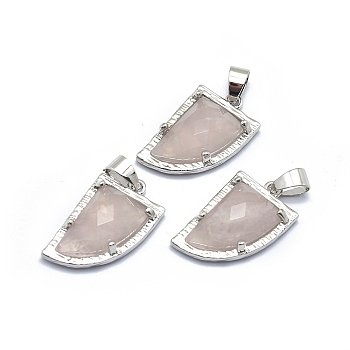 Natural Rose Quartz Pendants, with Brass Findings,  Knife, Faceted, Platinum, 23x14x6mm, Hole: 5.5x3.5mm