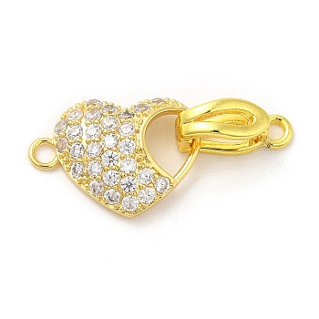 Rack Plating Brass Micro Pave Clear Cubic Zirconia Enhancer Shortener Bails, Hinged Pendant Bails, Long-Lasting Plated, Heart, Real 18K Gold Plated, 27mm, Hole: 2mm