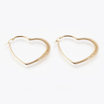 304 Stainless Steel Hoop Earrings, Hypoallergenic Earrings, with Spring, Heart, Golden, 58x49.5x5mm, Pin: 0.6x1mm