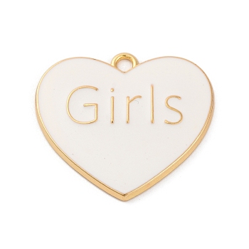 Alloy Enamel Pendants, Golden, Word Girls, Heart, 27x30x2.5mm, Hole: 2.5mm