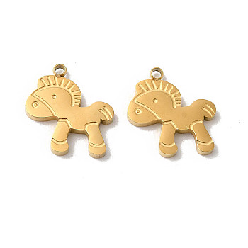 Manual Polishing 304 Stainless Steel Charms, Horse Charms, Real 18K Gold Plated, 14x12.5x1.5mm, Hole: 1.2mm