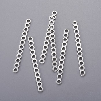 12-Hole Rectangle Nickel Free & Lead Free Alloy Spacer Bars, Long-Lasting Plated Antique Silver, 50x5x1mm, Hole: 2mm