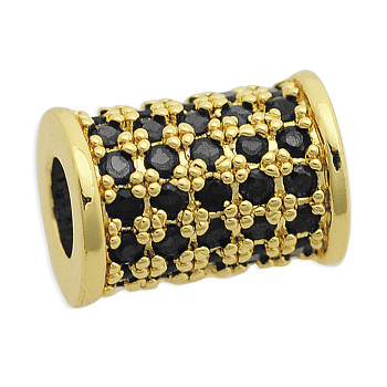 Brass Micro Pave Cubic Zirconia Beads, Column, Light Gold, 9.5x7mm, Hole: 3.5mm, 3pcs/bag