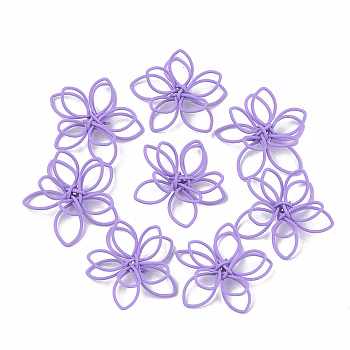 Spray Painted Eco-Friendly Iron Wire Wrapped Pendants, Flower, Medium Purple, 19x21x6mm