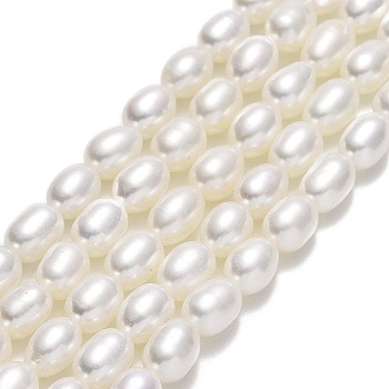 Natural Cultured Freshwater Pearl Beads Strands, Rice, Linen, 5.5~7x4~5mm, Hole: 0.7mm, about 55~60pcs/strand, 14.57''(37cm)