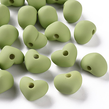 Acrylic Beads, Rubberized Style, Half Drilled Beads, Heart, Yellow Green, 14.5x18.5x13.5mm, Hole: 3.5mm